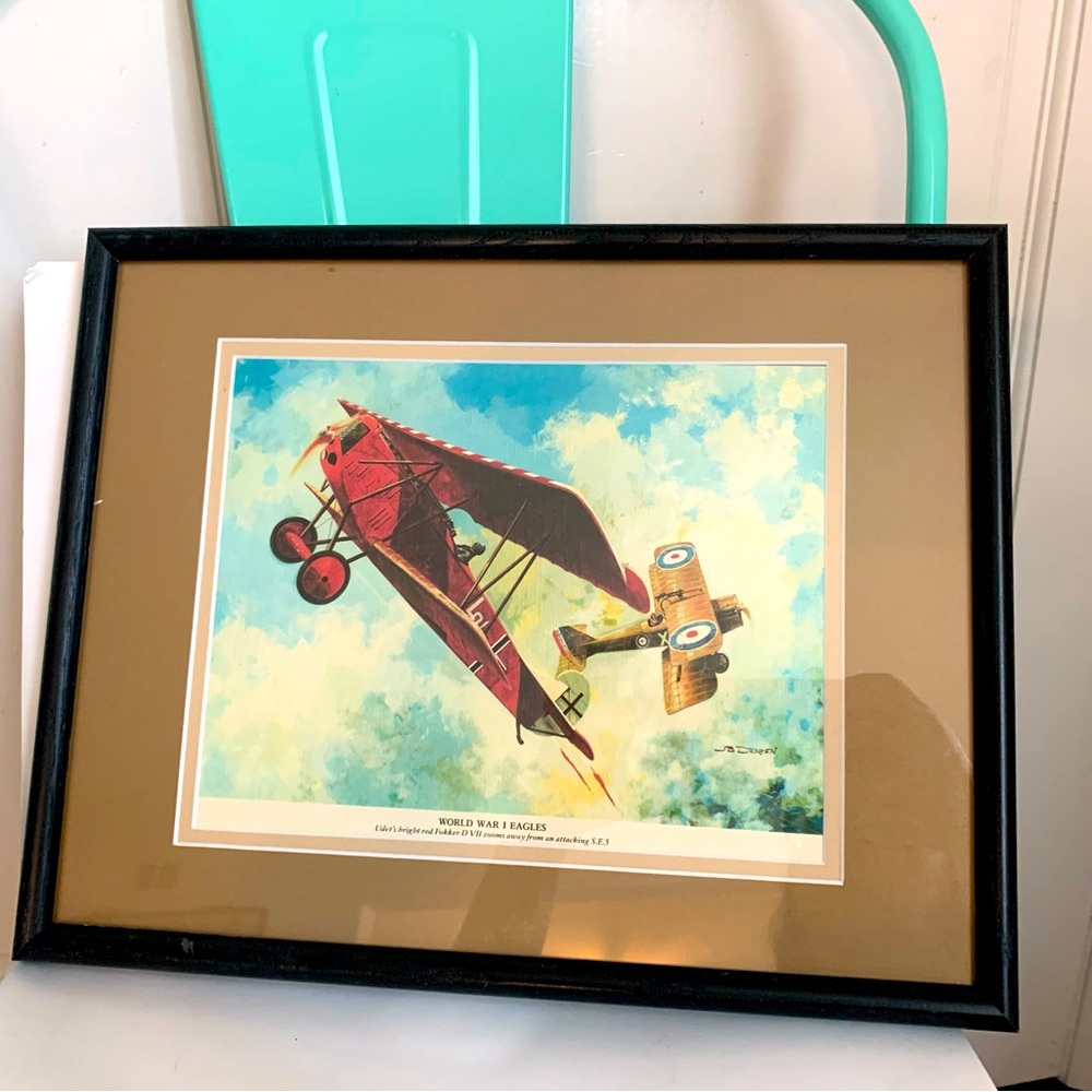 Vintage Framed JB Deneen WWI EAGLES Fokker D VII S.E.5 Airplanes Signed Print